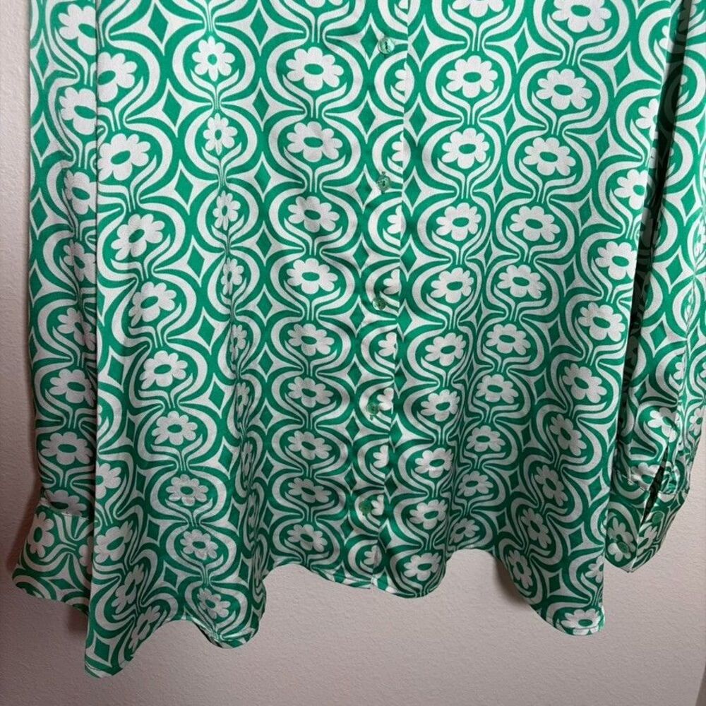 MNG Shirt Women's 18 Green Printed Floral Button Up Long Sleeve Collared Top - Picture 4 of 8